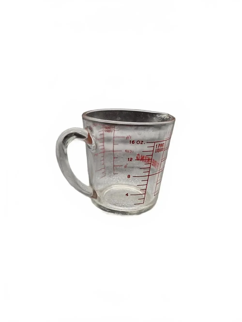Vintage Fire King #498 2 Cup Glass Measuring Cup D Handle Red lettering Perfect